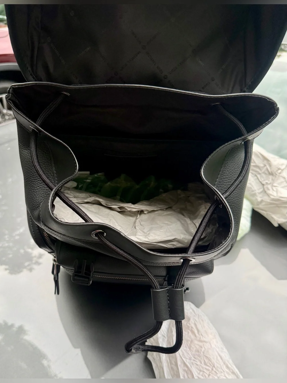 Michael Kors Black Pebbled Leather Flap Backpack